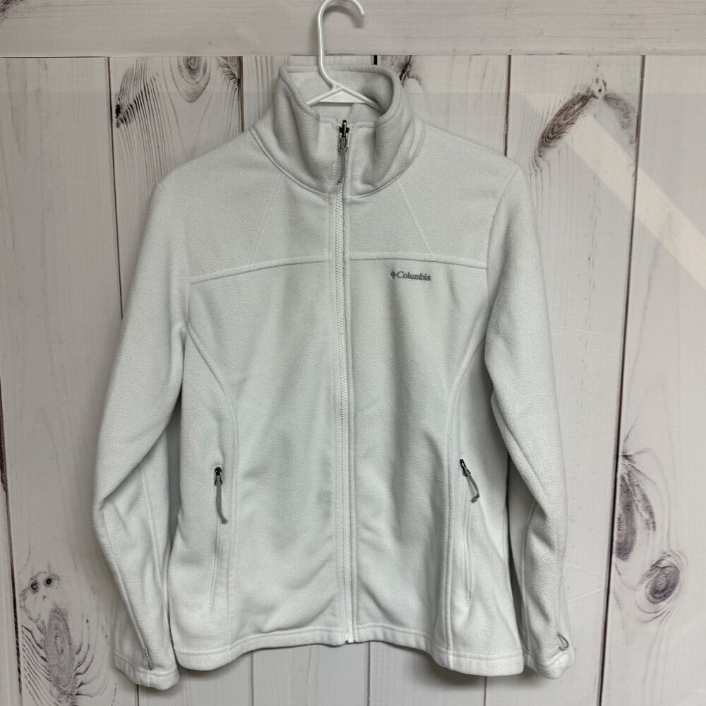 Columbia Benton Springs Full Zip Women’s Large White‎ Fleece Good